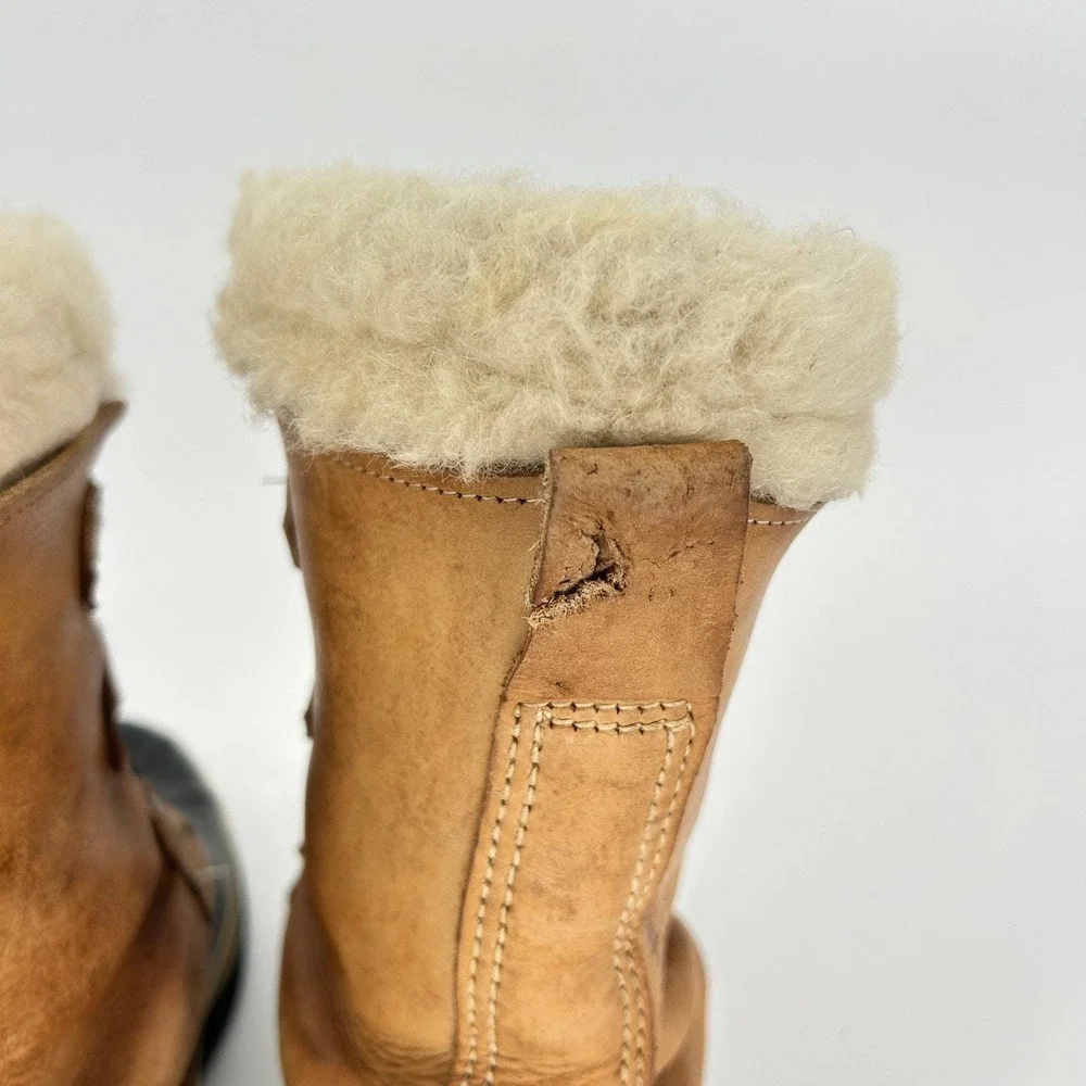 Vtg Sorel‎ Caribou Snow Duck Boots Men's 9 Tan Leather Wool Lined Kaufman Canada